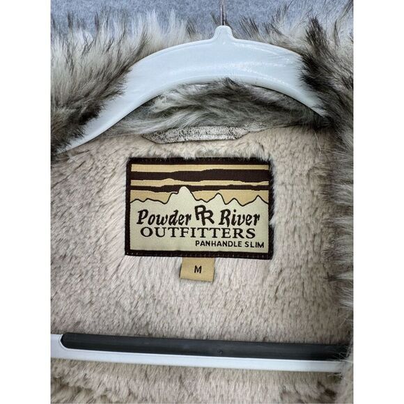 Powder River Outfitters Womens Tan Brown Faux Leather Fur Embellished Jacket Siz - Picture 4 of 8